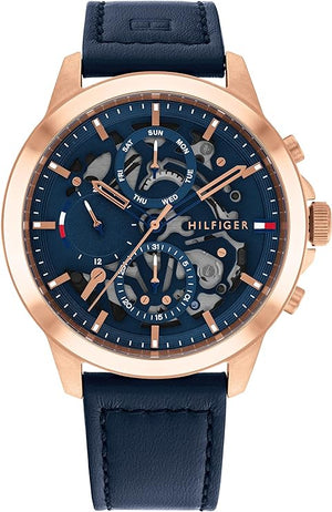Buy Shop Tommy Hilfiger Henry Chronograph Quartz Blue Dial Blue Leather Strap Watch For Men - 1710475 USA Online