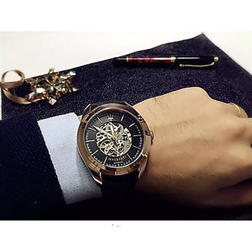 Buy Shop Maserati Traguardo Automatic Black Skeleton Dial Black Leather Strap Watch For Men - R8821112001 USA Online