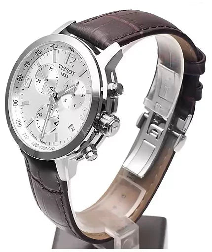 Buy Shop Tissot PRC 200 Chronograph Silver Dial Brown Leather Strap Watch For Men - T055.417.16.037.00 USA Online