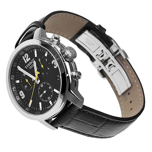 Buy Shop Tissot PRC 200 Chronograph Black Dial Black Leather Strap Watch For Men - T055.417.16.057.00 USA Online