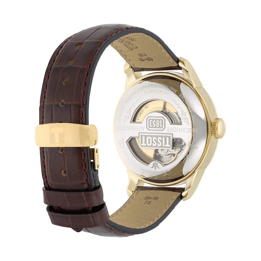 Buy Shop Tissot Le Locle Automatic Gold Dial Brown Leather Strap Watch For Men - T41.5.413.73 USA Online