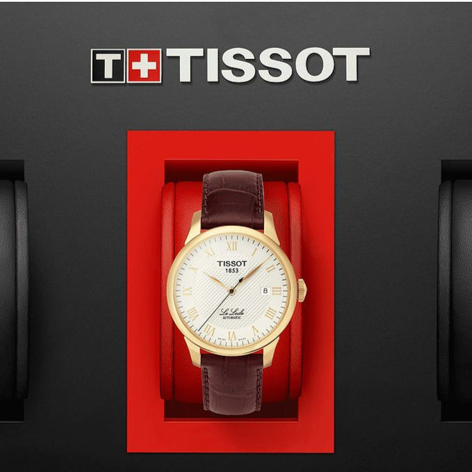 Buy Shop Tissot Le Locle Automatic Gold Dial Brown Leather Strap Watch For Men - T41.5.413.73 USA Online