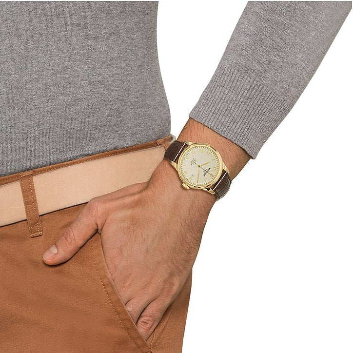 Buy Shop Tissot Le Locle Automatic Gold Dial Brown Leather Strap Watch For Men - T41.5.413.73 USA Online