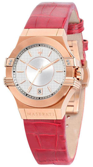 Buy Shop Maserati Potenza Silver Dial Red Leather Strap Watch For Women - R8851108501 USA Online