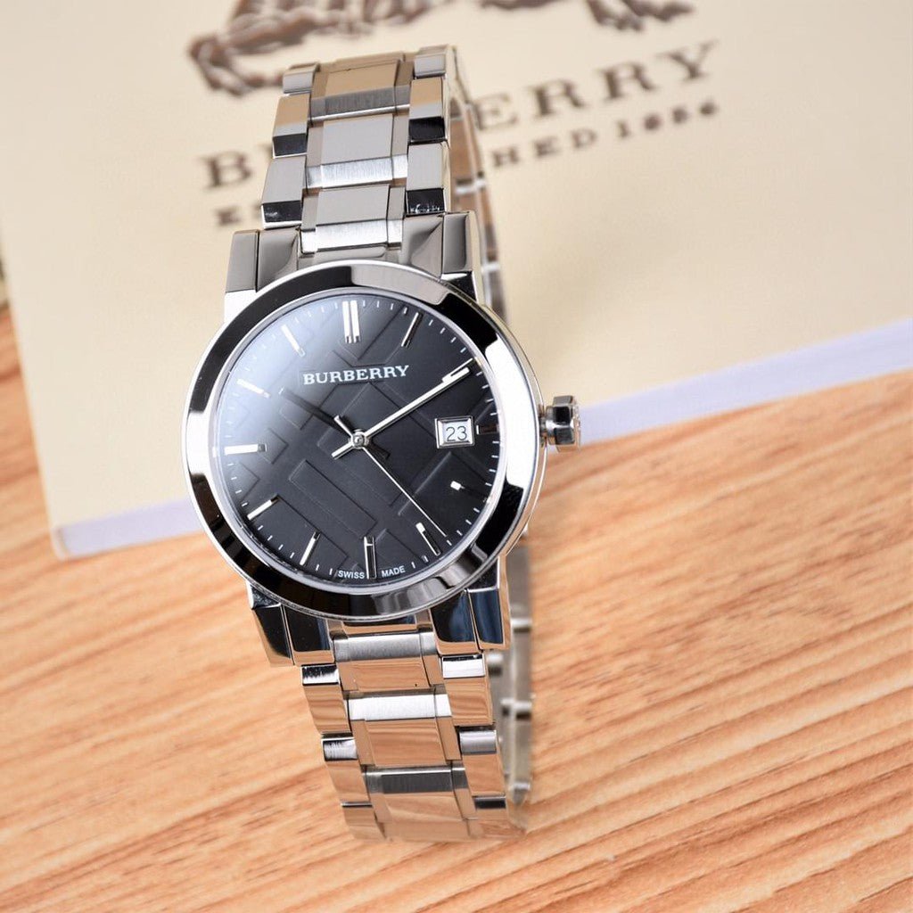 Buy Shop Burberry The City Black Dial Silver Steel Strap Watch for Women - BU9101 USA Online