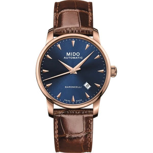 Buy Shop Mido Baroncelli III Automatic Blue Dial Brown Leather Strap Watch For Men - M8600.3.15.8 USA Online