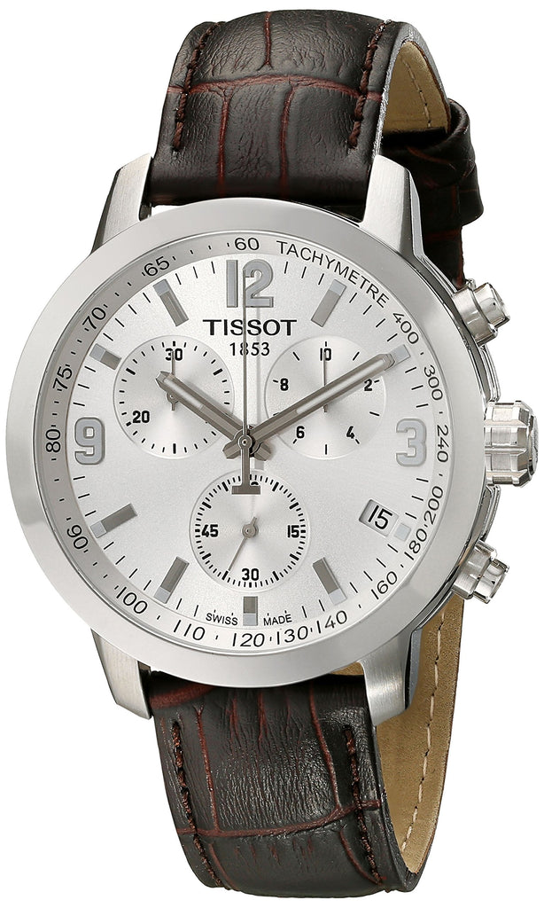 Buy Shop Tissot PRC 200 Chronograph Silver Dial Brown Leather Strap Watch For Men - T055.417.16.037.00 USA Online