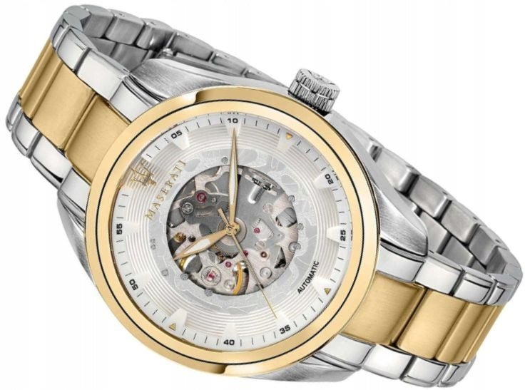 Buy Shop Maserati Traguardo Automatic White Skeleton Dial Two Tone Steel Strap Watch For Men - R8823112003 USA Online