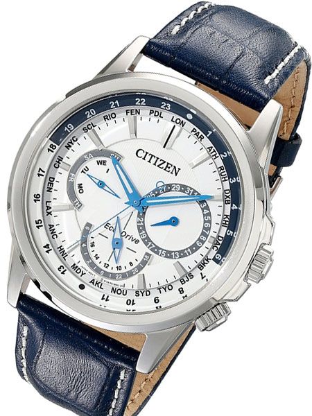 Buy Shop Citizen Eco Drive Calendrier White Dial Blue Leather Strap Watch For Men - BU2020-11A USA Online