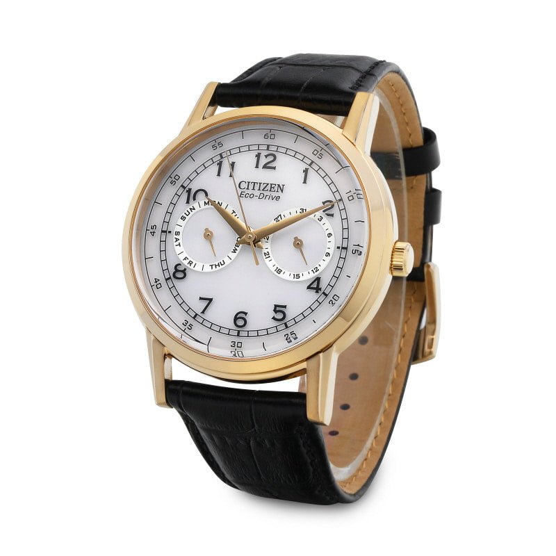 Buy Shop Citizen Watch Eco Drive Day & Date White Dial Black Leather Strap Watch For Men - AO9003-16A USA Online