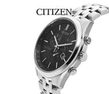 Buy Shop Citizen Eco Drive Chronograph Black Dial Silver Steel Strap Watch For Men - AT2140-55E USA Online