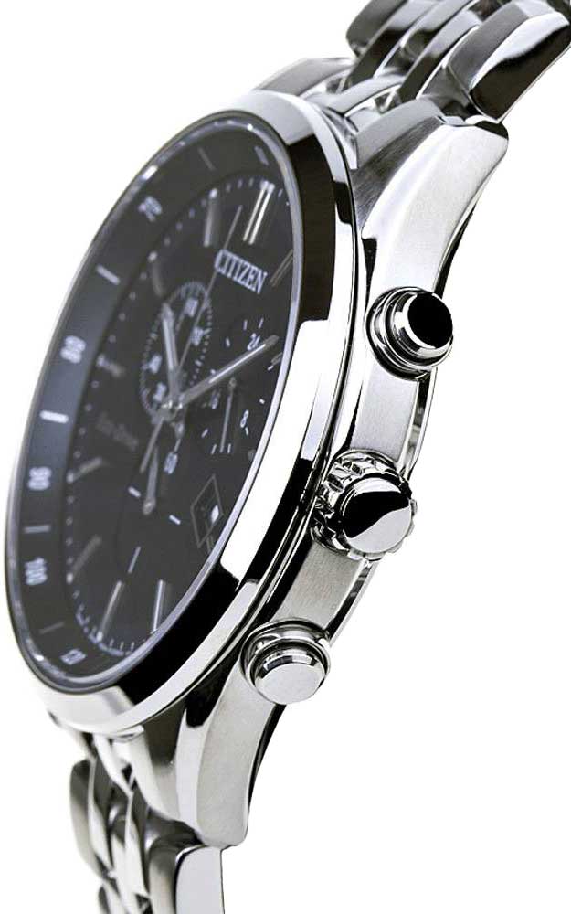 Buy Shop Citizen Eco Drive Chronograph Black Dial Silver Steel Strap Watch For Men - AT2140-55E USA Online