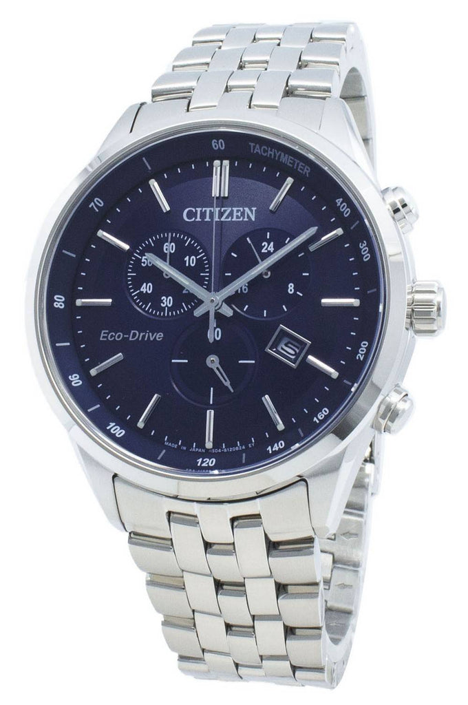 Buy Shop Citizen Eco Drive Chronograph Blue Dial Silver Steel Strap Watch For Men - AT2140-55L USA Online