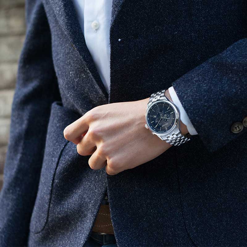 Buy Shop Citizen Eco Drive Chronograph Blue Dial Silver Steel Strap Watch For Men - AT2140-55L USA Online