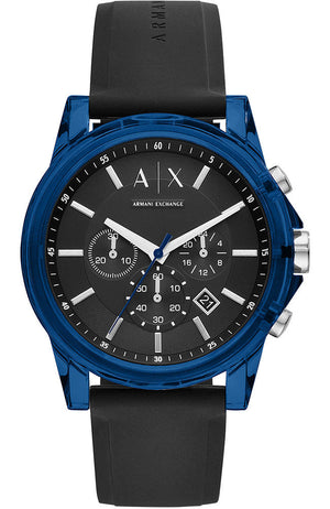 Buy Shop Armani Exchange Outerbanks Chronograph Black Dial Black Silicone Strap Watch For Men - AX1339 USA Online