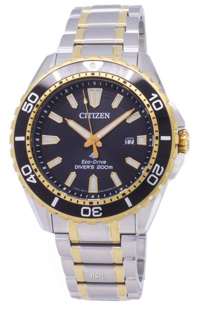 Buy Shop Citizen Eco Drive Promaster Diver Black Dial Two Tone Steel Strap Watch For Men - BN0194-57E USA Online
