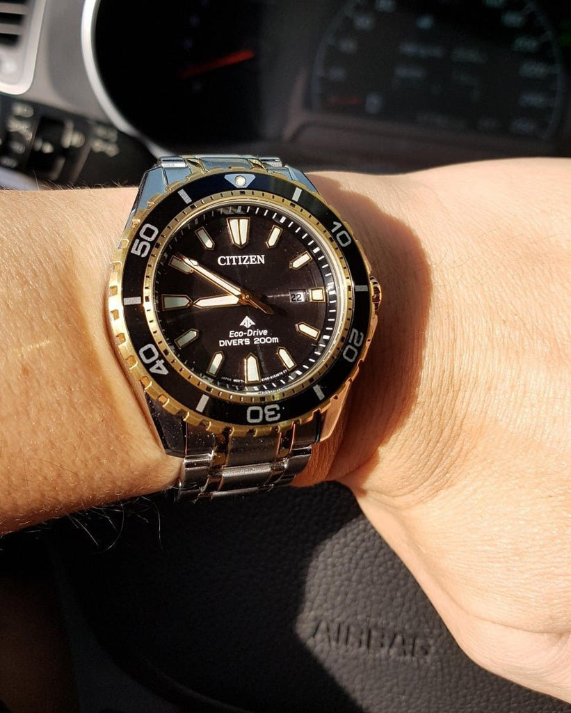 Buy Shop Citizen Eco Drive Promaster Diver Black Dial Two Tone Steel Strap Watch For Men - BN0194-57E USA Online