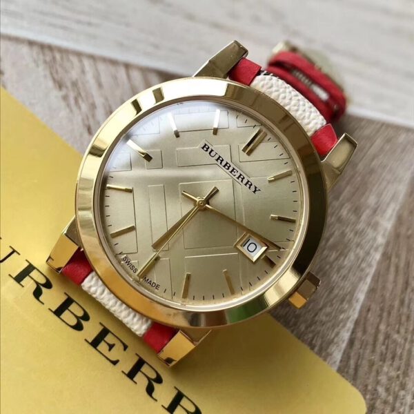 Buy Shop Burberry The City Champagne Dial Leather Strap Watch for Women - BU9139 USA Online