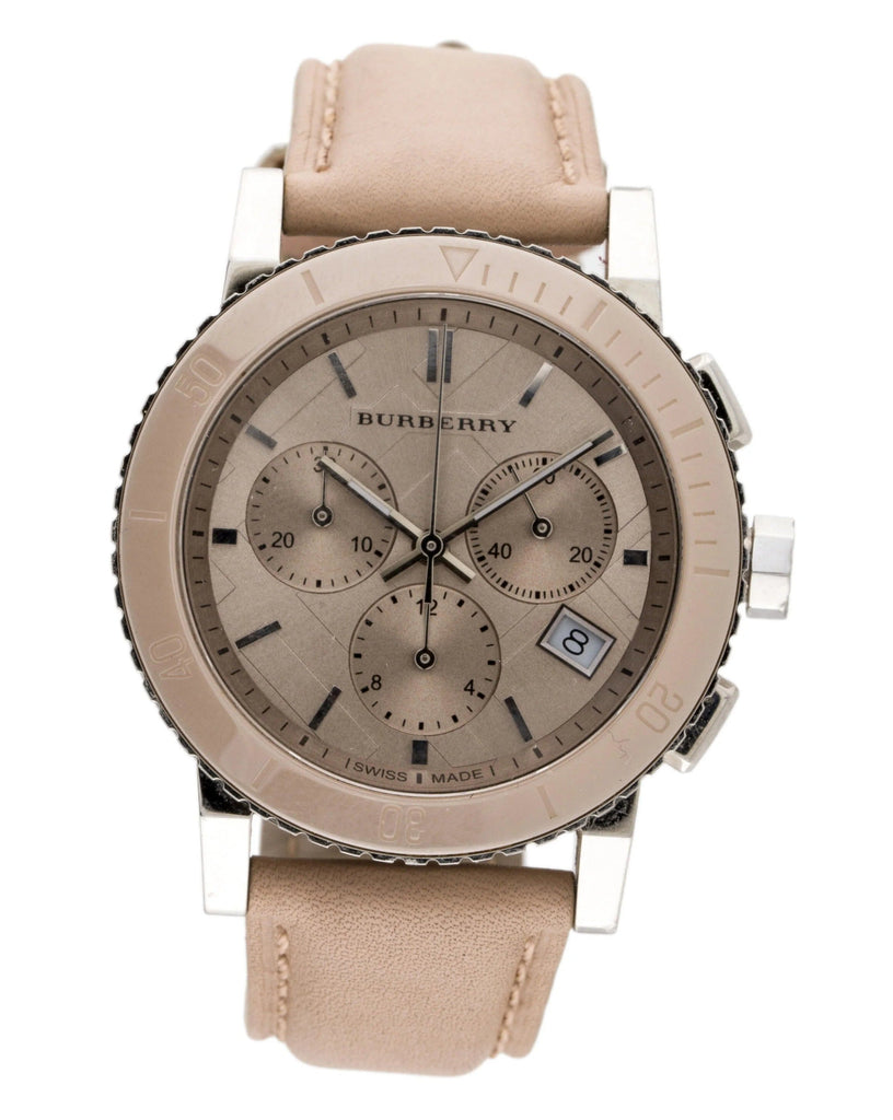 Buy Shop Burberry The City Chronograph Rose Gold Dial Beige Leather Strap Watch For Women - BU9702 USA Online