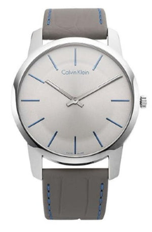 Buy Shop Calvin Klein City Silver Dial Grey Leather Strap Watch for Men - K2G211Q4 USA Online