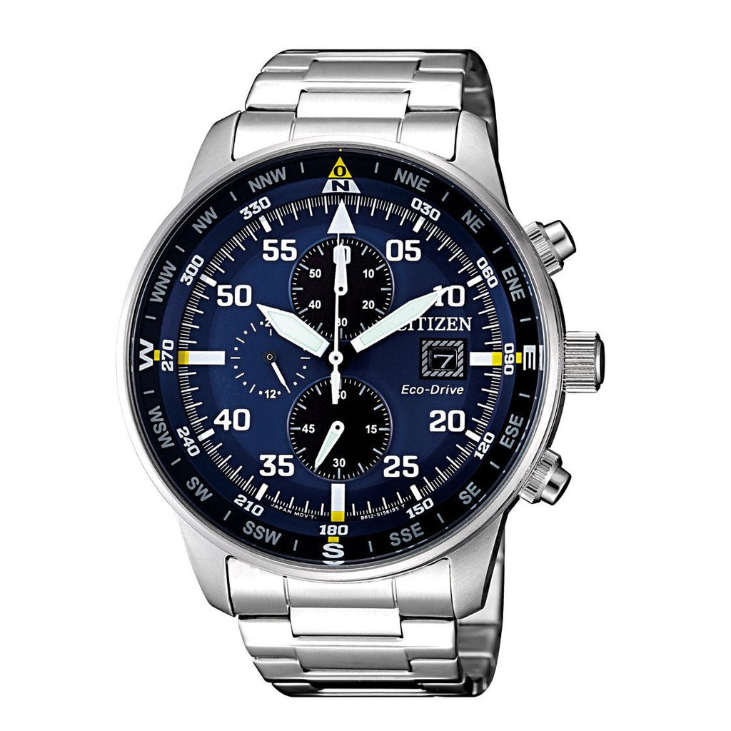 Buy Shop Citizen Eco Drive Chronograph Blue Dial Silver Stainless Steel Watch For Men - CA0690-88L USA Online