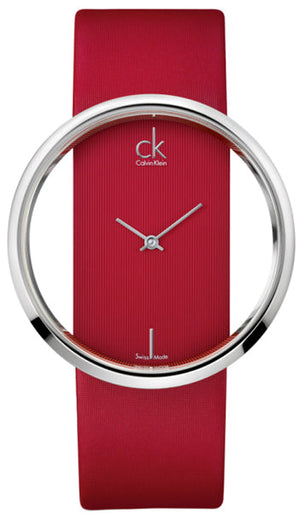 Buy Shop Calvin Klein Glam Transparent Dial Red Leather Strap Watch for Women - K9423144 USA Online