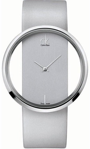 Buy Shop Calvin Klein Glam Transparent Silver Dial Grey Leather Strap Watch for Women - K9423193 USA Online