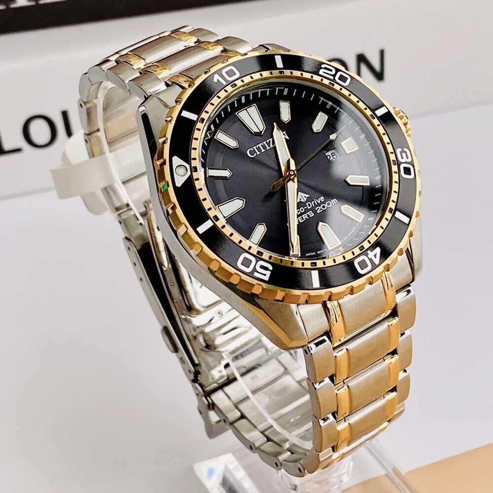 Buy Shop Citizen Eco Drive Promaster Diver Black Dial Two Tone Steel Strap Watch For Men - BN0194-57E USA Online