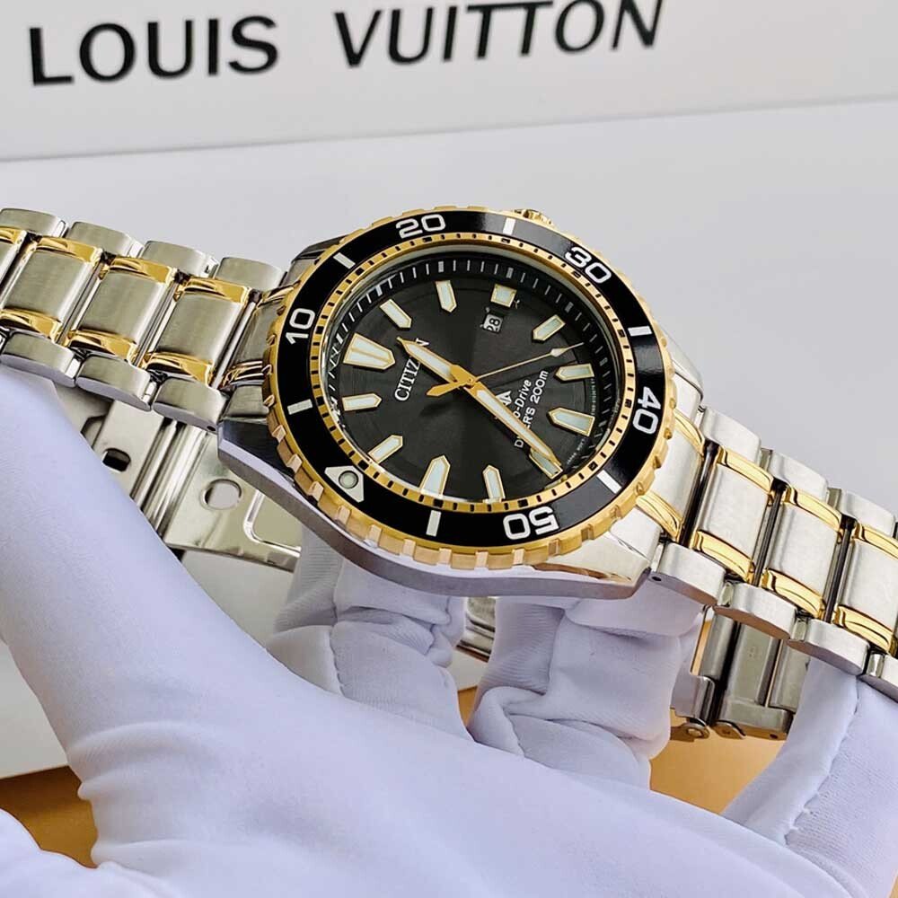 Buy Shop Citizen Eco Drive Promaster Diver Black Dial Two Tone Steel Strap Watch For Men - BN0194-57E USA Online