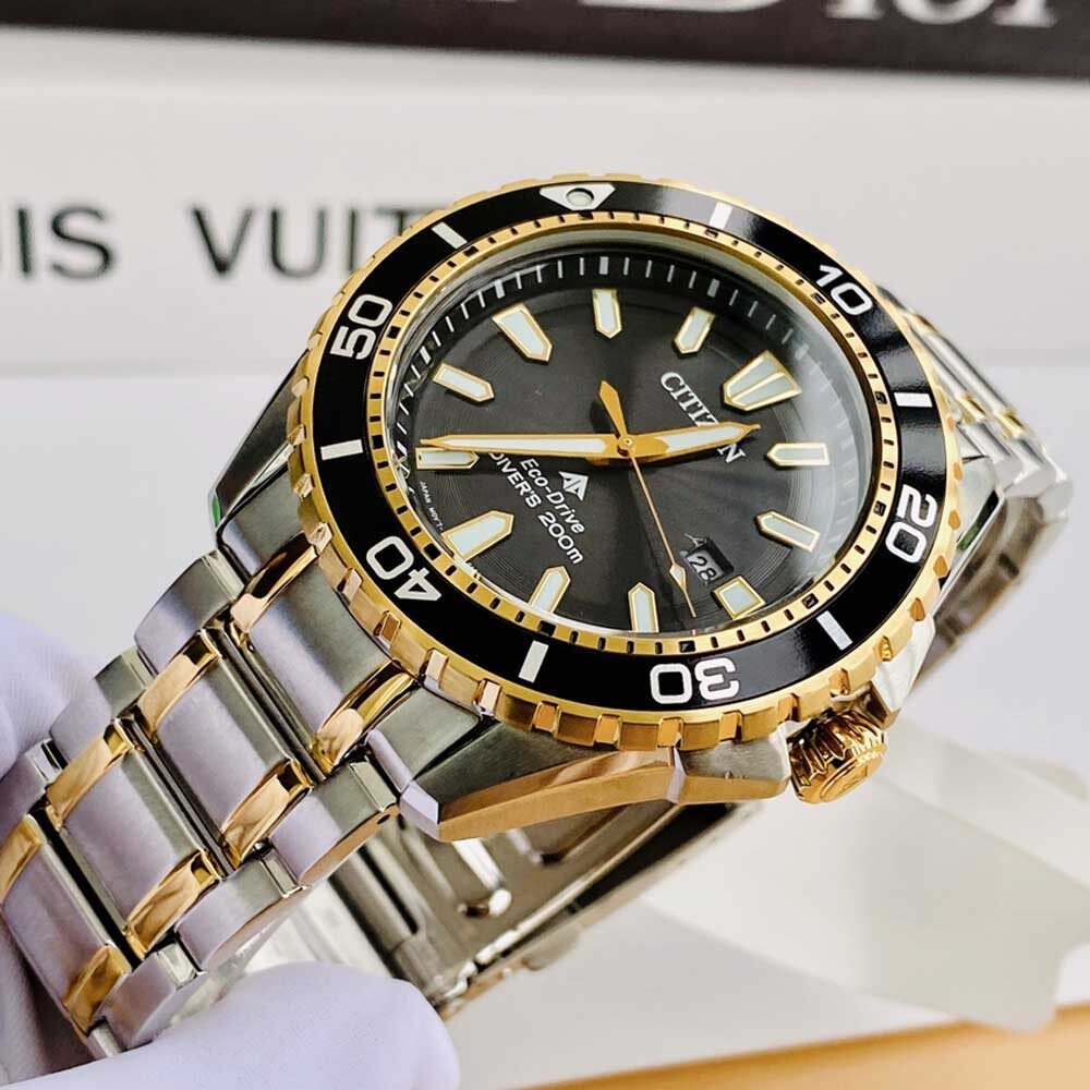 Buy Shop Citizen Eco Drive Promaster Diver Black Dial Two Tone Steel Strap Watch For Men - BN0194-57E USA Online