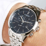 Buy Shop Citizen Eco Drive Chronograph Blue Dial Silver Steel Strap Watch For Men - AT2140-55L USA Online