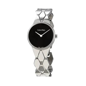 Buy Shop Calvin Klein Snake Black Dial Silver Steel Strap Watch For Women - K6E23141 USA Online