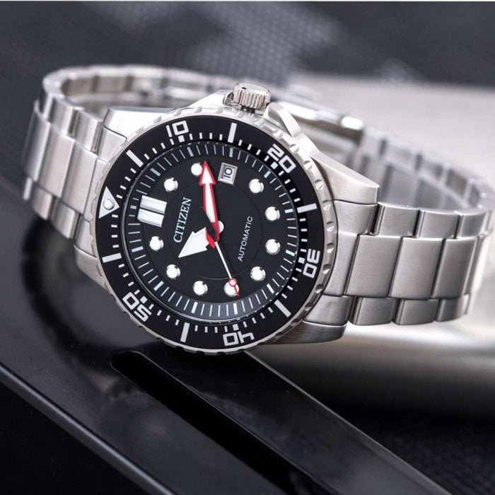 Buy Shop Citizen Mechanical Black Dial Silver Steel Strap Watch For Men - NJ0120-81E USA Online