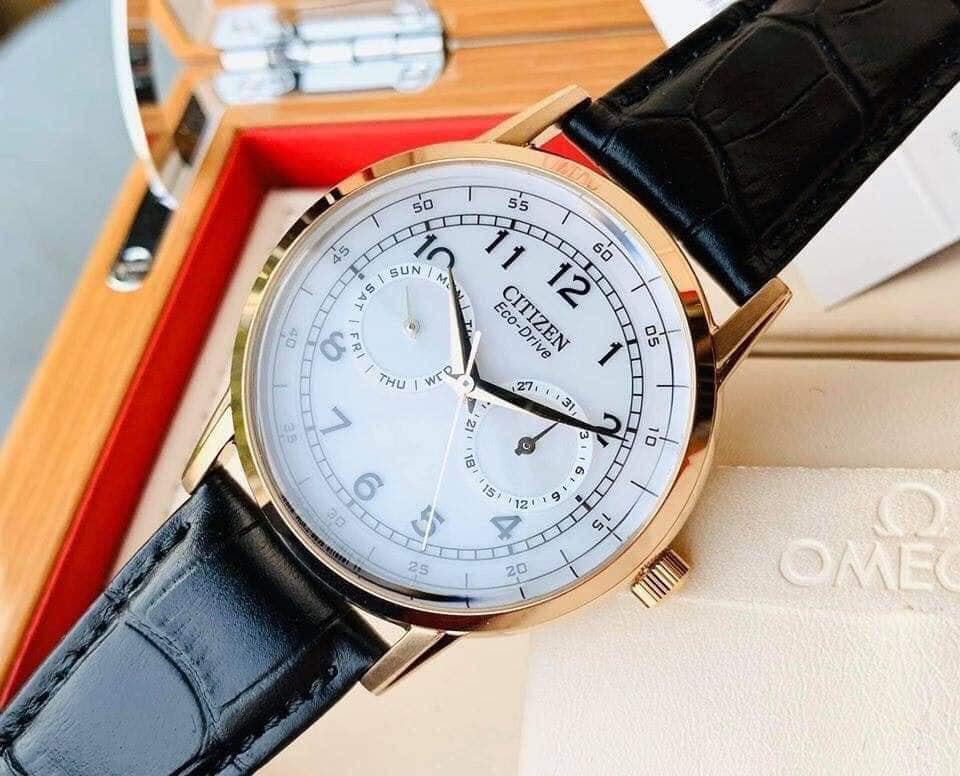 Buy Shop Citizen Watch Eco Drive Day & Date White Dial Black Leather Strap Watch For Men - AO9003-16A USA Online