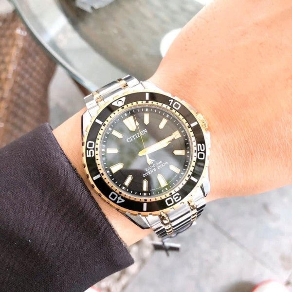 Buy Shop Citizen Eco Drive Promaster Diver Black Dial Two Tone Steel Strap Watch For Men - BN0194-57E USA Online