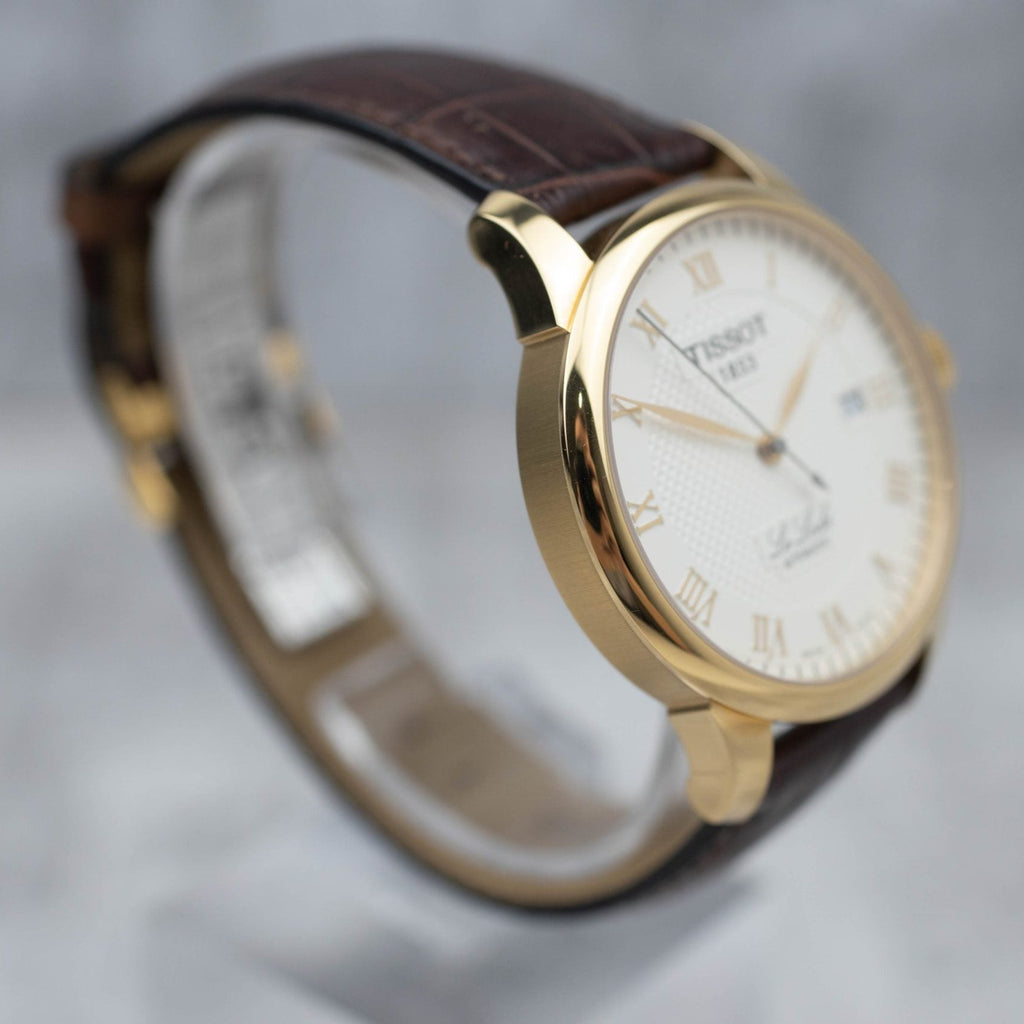 Buy Shop Tissot Le Locle Automatic Gold Dial Brown Leather Strap Watch For Men - T41.5.413.73 USA Online