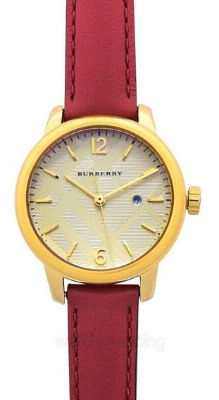 Buy Shop Burberry The City Gold Dial Red Leather Strap Watch for Women - BU9140 USA Online