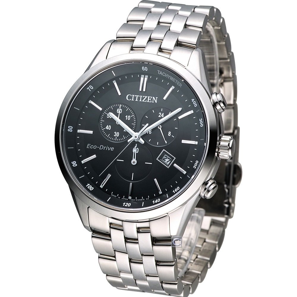 Buy Shop Citizen Eco Drive Chronograph Black Dial Silver Steel Strap Watch For Men - AT2140-55E USA Online