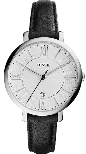 Buy Shop Fossil Jacqueline Quartz White Dial Black Leather Strap Watch for Women - ES3972 USA Online