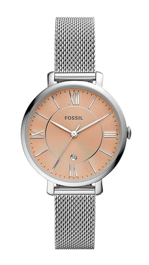 Buy Shop Fossil Jacqueline Three Hand Pink Dial Silver Mesh Strap Watch for Women - ES5089 USA Online