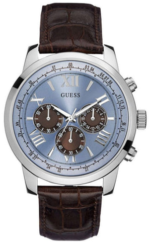 Buy Shop Guess Horizon Chronograph Analog Blue Dial Brown Leather Strap Watch For Men - W0380G6 USA Online