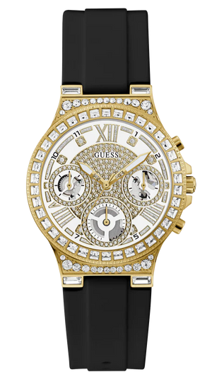 Buy Shop Guess Moonlight Crystals Silver Dial Black Silicone Strap Watch For Women - GW0257L1 USA Online