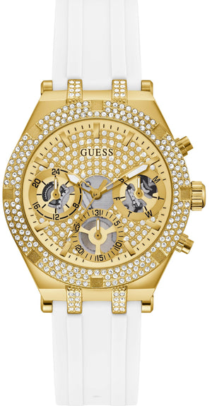 Buy Shop Guess Heiress Diamonds Gold Dial White Rubber Strap Watch for Women - GW0407L2 USA Online