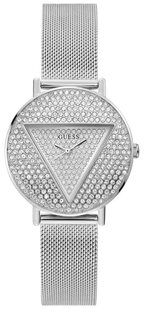 Buy Shop Guess Iconic Diamonds Silver Dial Silver Mesh Bracelet Watch For Women - GW0477L1 USA Online