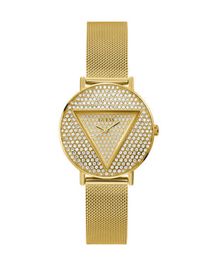 Buy Shop Guess Iconic Diamonds Gold Dial Gold Mesh Bracelet Watch For Women - GW0477L2 USA Online