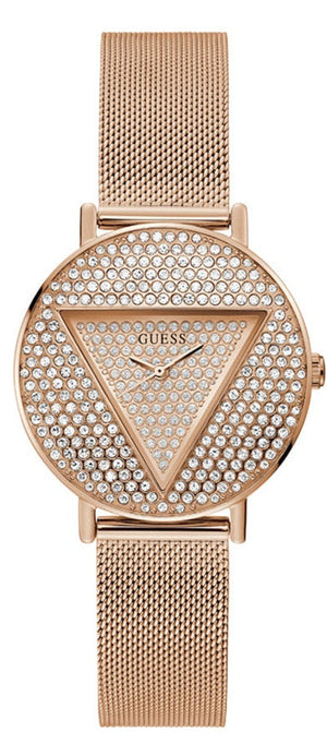 Buy Shop Guess Iconic Diamonds Rose Gold Dial Rose Gold Mesh Bracelet Watch For Women - GW0477L3 USA Online