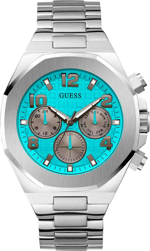 Buy Shop Guess Empire Chronograph Quartz Sky Blue Dial Silver Steel Strap Watch For Men - GW0489G3 USA Online