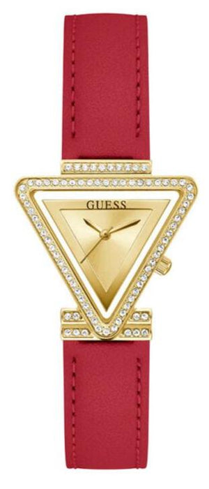 Buy Shop Guess Fame Quartz Gold Dial Red Leather Strap Watch For Women - GW0504L2 USA Online