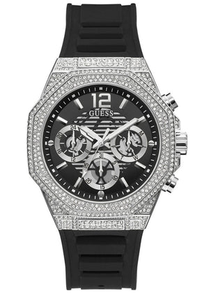 Buy Shop Guess Momentum Chronograph Crystals Black Dial Black Silicone Strap Watch For Men - GW0518G1 USA Online