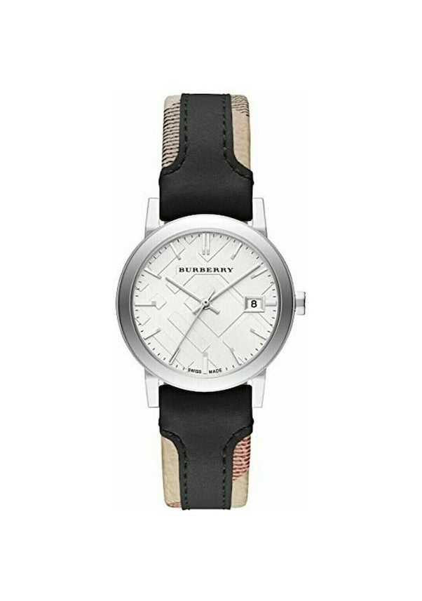 Buy Shop Burberry The City White Dial Black Haymarket Leather Strap Watch for Women - BU9150 USA Online